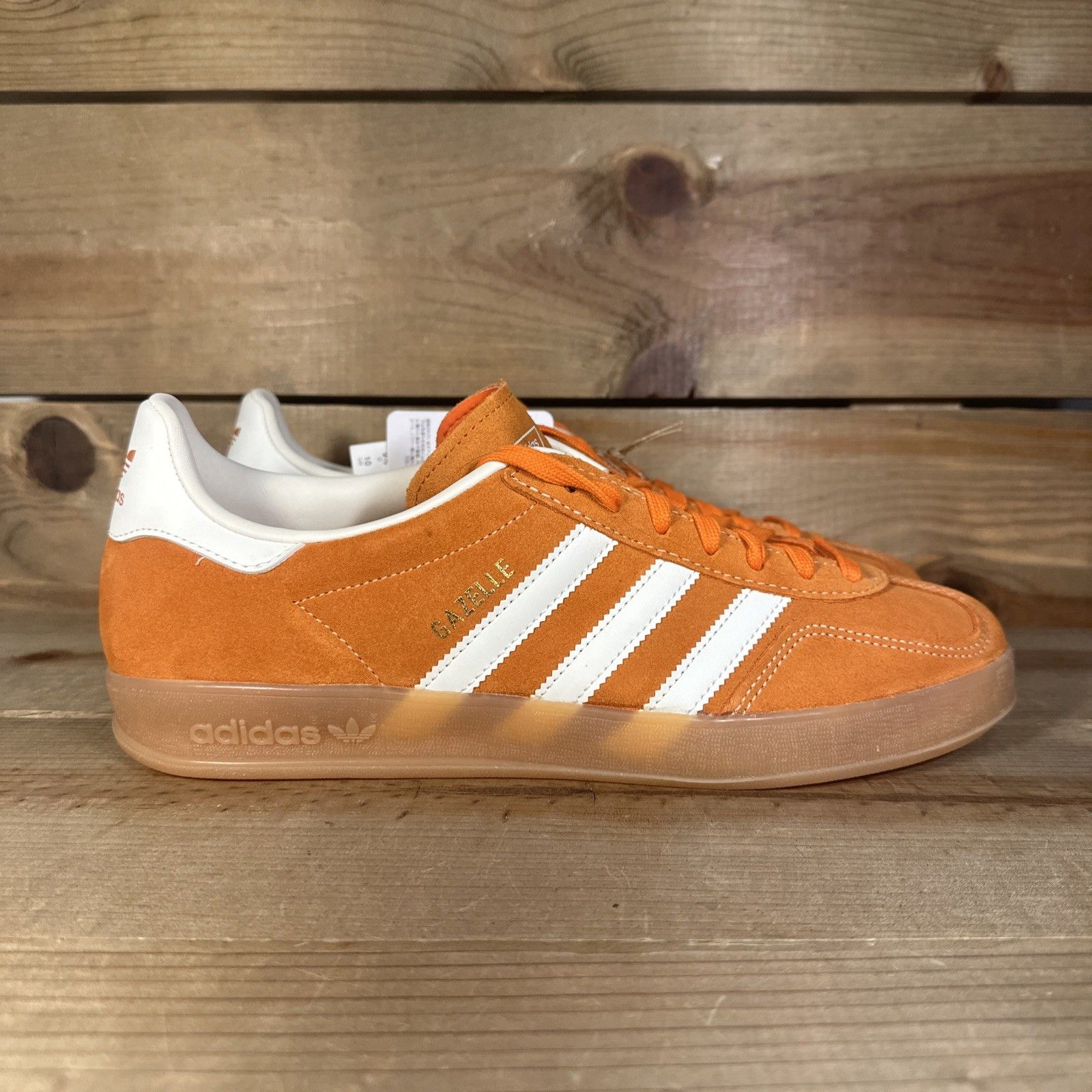 New Mens Size 10 - Adidas Gazelle Indoor “Orange Off White Gold Metallic” Jq8392